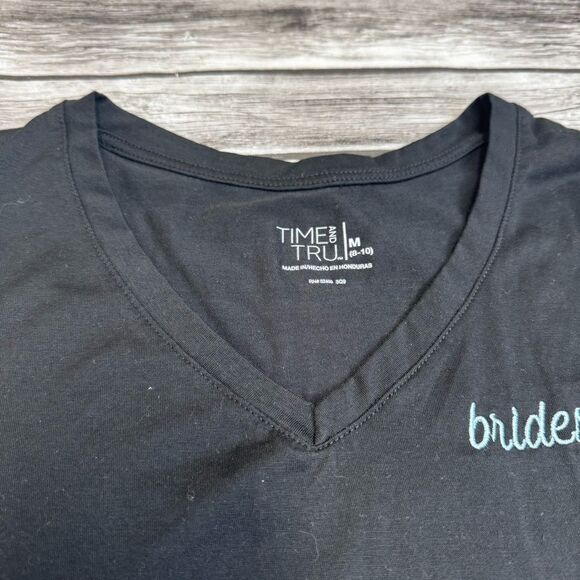 Time and Tru Women's Bridesbabe Tee T Shirt M Med Medium Black Light Blue V Neck - Picture 4 of 12